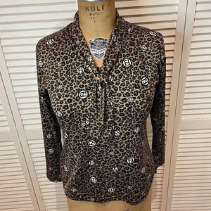FENDI ORIGINAL WOMEN'S Animal & Logo Print Long Sleeve Elastic/Stretch Top M